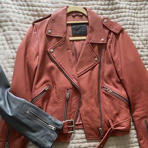 ALLSAINTS BALFERN LEATHER JACKET in CORAL